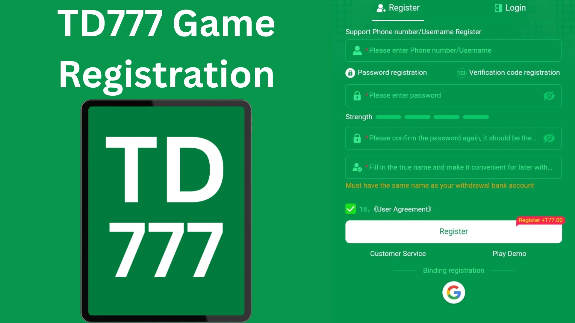 td 777 game registration